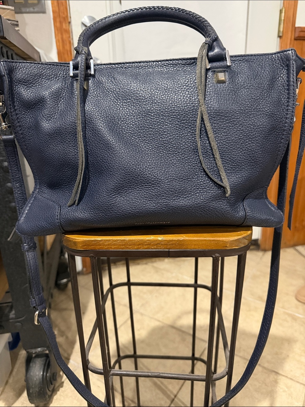 Rebecca Minkoff Navy Pebbled Leather Satchel with Top Handle